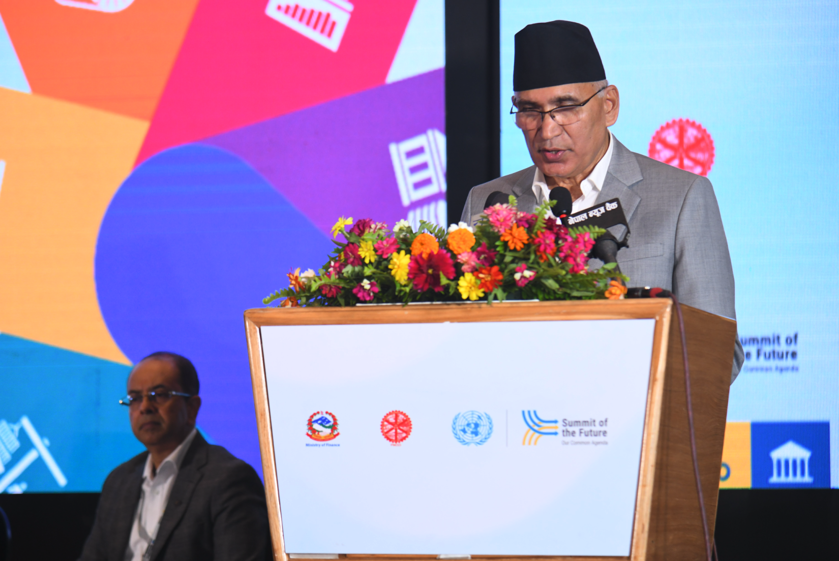 Hon’ble Bishnu Prasad Paudel, Deputy Prime Minister and Finance Minister, Government of Nepal speaking at the Finance for Development Dialogue Nepal.