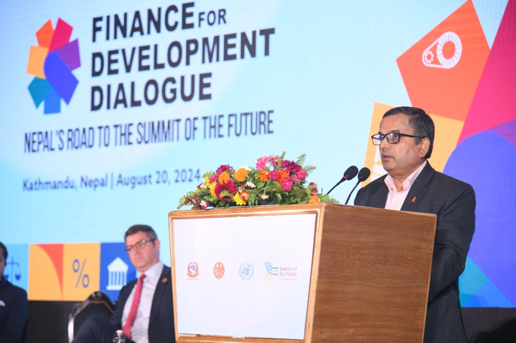 Secretary of Ministry of Finance, Dr Ram Prasad Ghimire addressing the closing of the Finance for Development Dialogue.