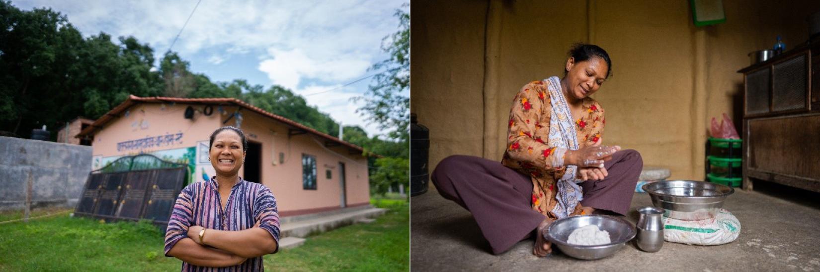 Sushila Tharu stands in front of the Patalganga Tharu Community Homestay