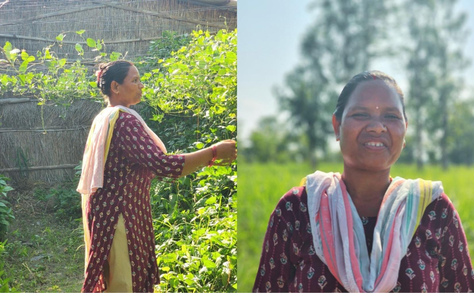 Nisha Devi Chaudhary tends to her vegetable garden in Belauri Municipality