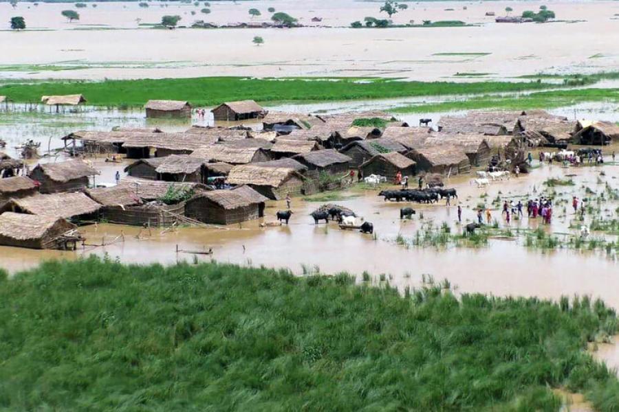A bird’s-eye view of the Duduwa village submerged by the Rapti river.