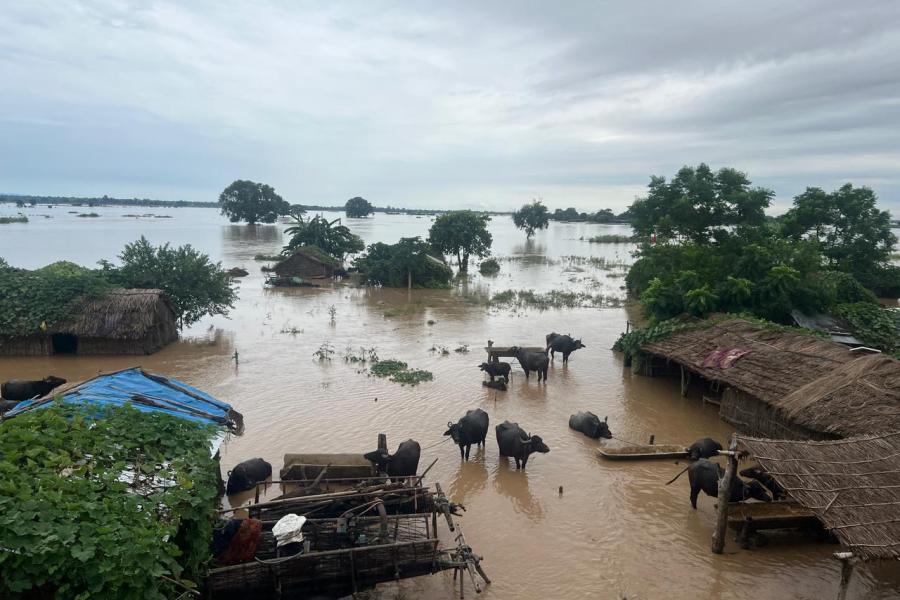 An aerial view of a submerged community in Bhajani, Kailali