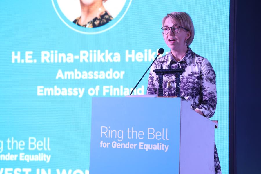 Her Excellency Riina-Riikka Heikka, Finnish Ambassador to Nepal, delivering a commitment speech during the event.