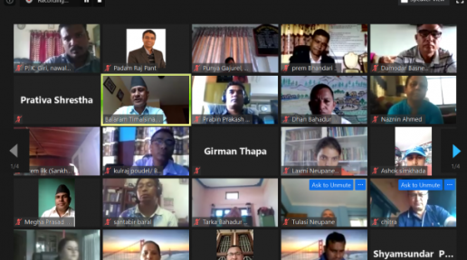 A screenshot of the zoom meeting with faces of twenty two attendees shown as they've turned their respective cameras on.